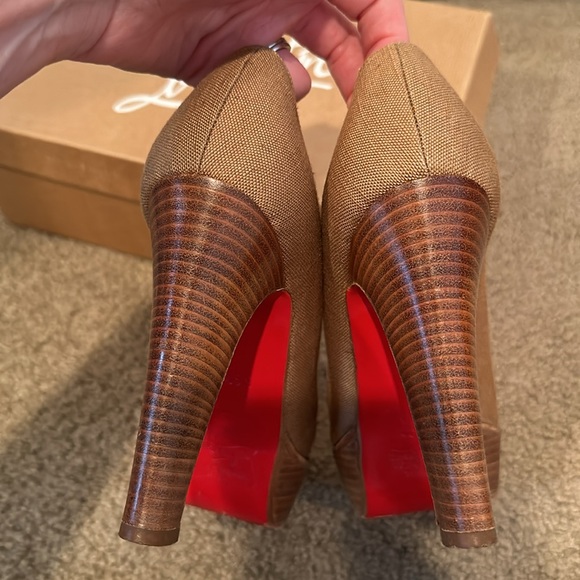 Christian Louboutin Brown Linen Platform Pump - Picture 5 of 9